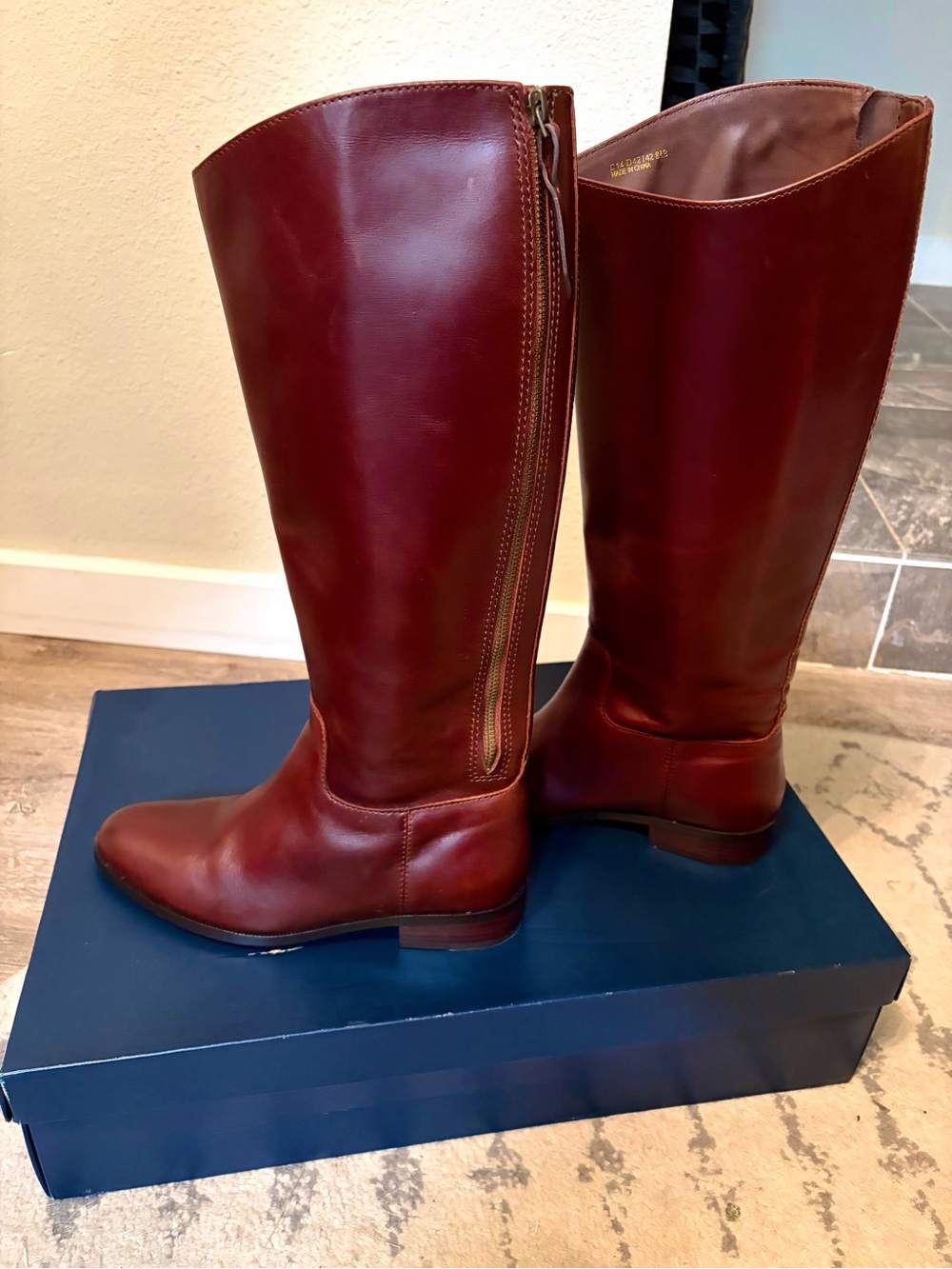 Cole Haan Burgundy Leather Knee-High Riding Boots
